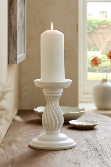 White Pleat Pillar Candle Holder with Candle