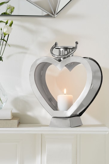 Silver Heart Metal Medium Lantern