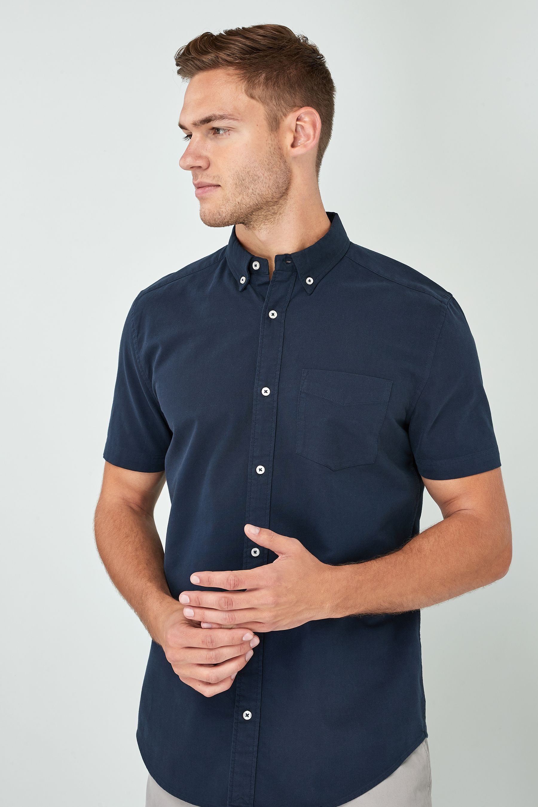 Buy Navy Blue Regular Fit Short Sleeve Oxford Shirt from Next United ...