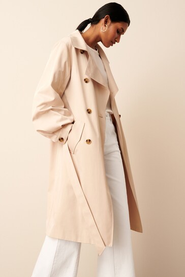 Buy Stone Cream Balloon Sleeve Belted Trench Coat from the Next UK online  shop