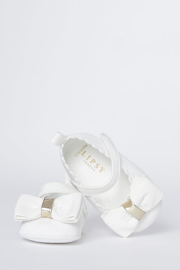 Lipsy White Velcro Bow Mary Jane Ballerina Occasion Shoe - Baby