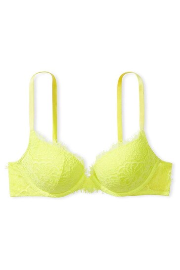 Victoria's Secret Lime Citron Yellow Push Up Lightly Lined Lace Demi Bra