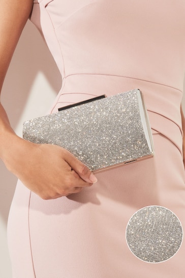 Lipsy Silver Diamante Clutch Occasion Bag