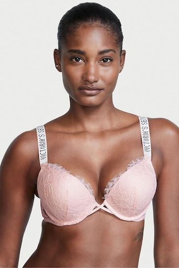 Buy Victoria's Secret Purest Pink Bombshell Add 2 Cups Shine Strap Lace  Push Up Bra from the ParallaxShops online shop