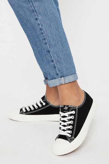 Lipsy Black Canvas Wide Fit Low Top Lace Up Canvas Trainer