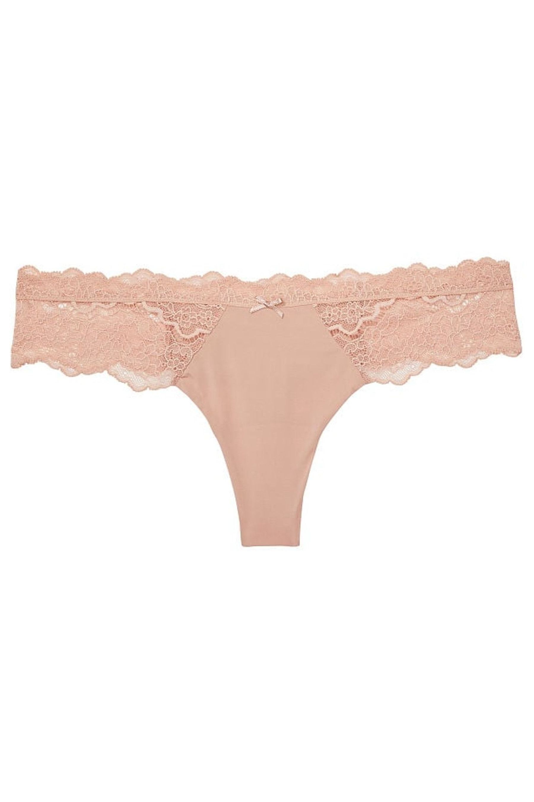 Buy Victoria's Secret Evening Blush Pink Lace Trim Thong Knickers from ...