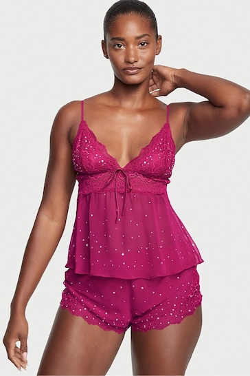 Buy Victoria's Secret Claret Red Stretch Lace Chiffon Cami Set with  Rhinestones from the Next UK online shop