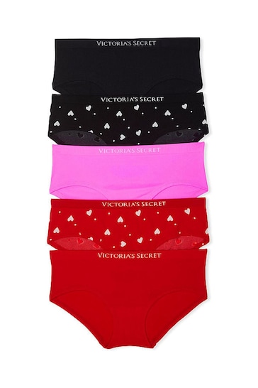 Victoria's Secret Black/Red/Pink Heart Print Seamless Hipster Knickers 5 Pack
