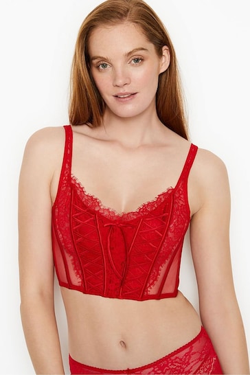 Buy Victoria's Secret Lipstick Red Lace Unlined Corset Bra Top from the  Next UK online shop