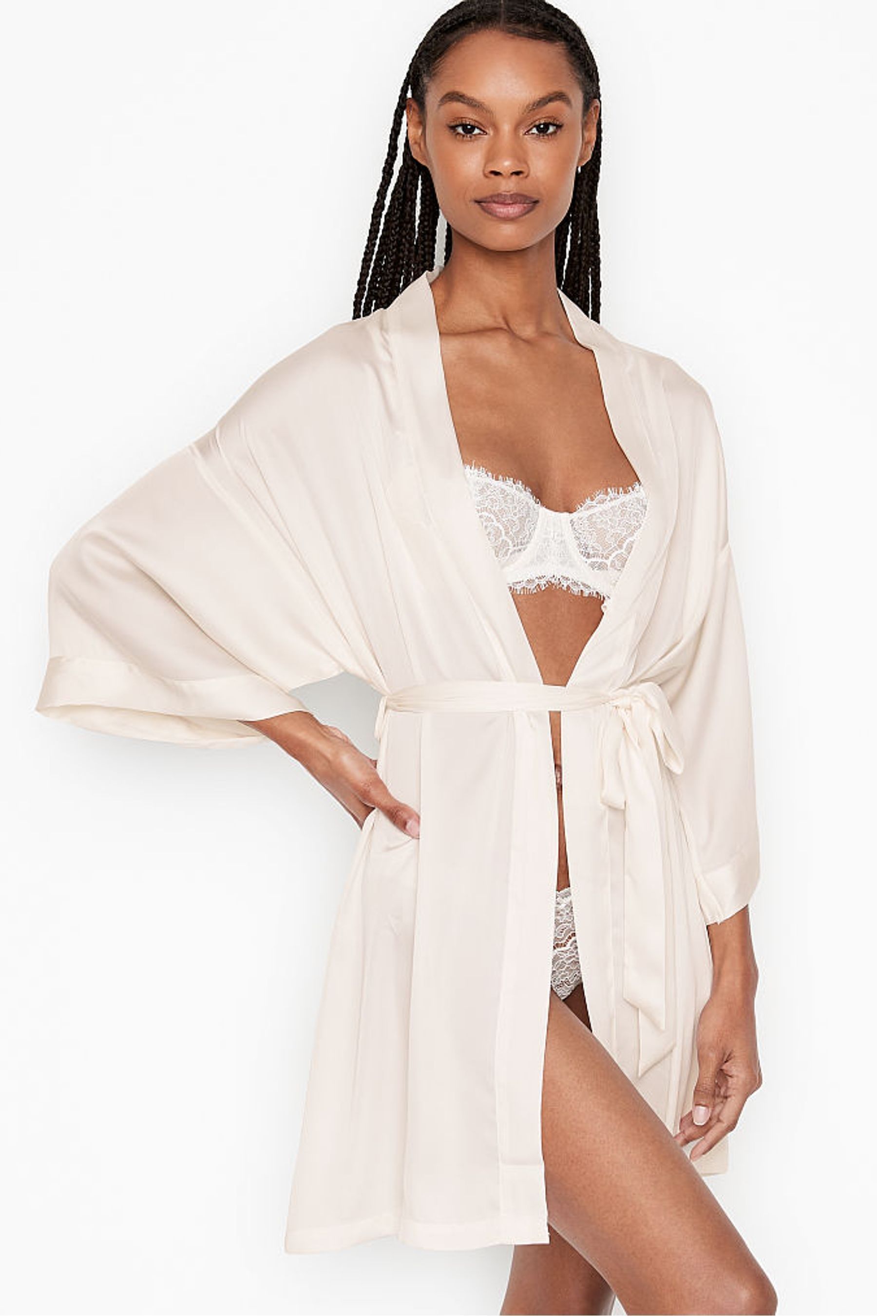 White satin sales kimono robe