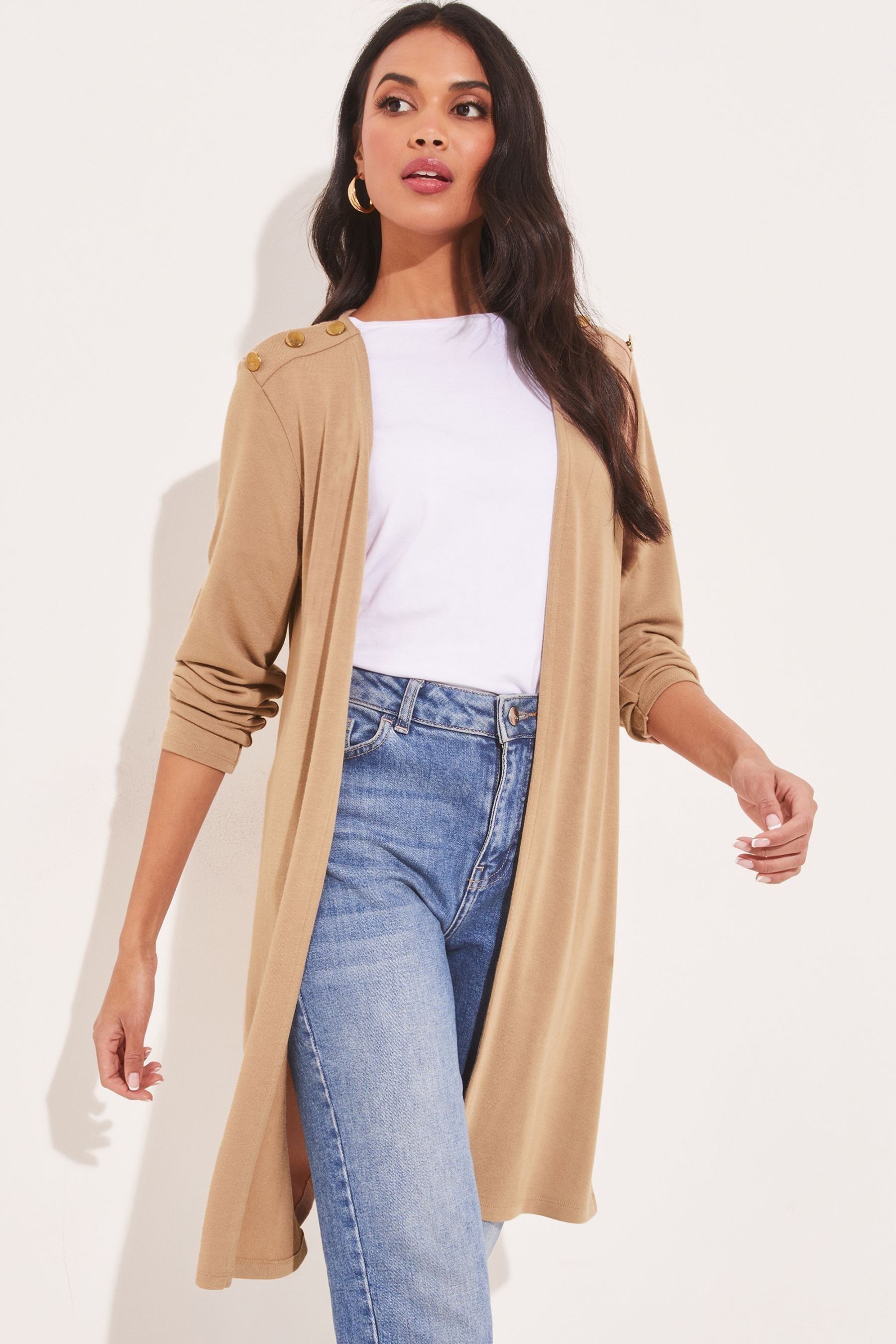 Buy Lipsy Camel Button Detail Longline Cardigan from the Next UK
