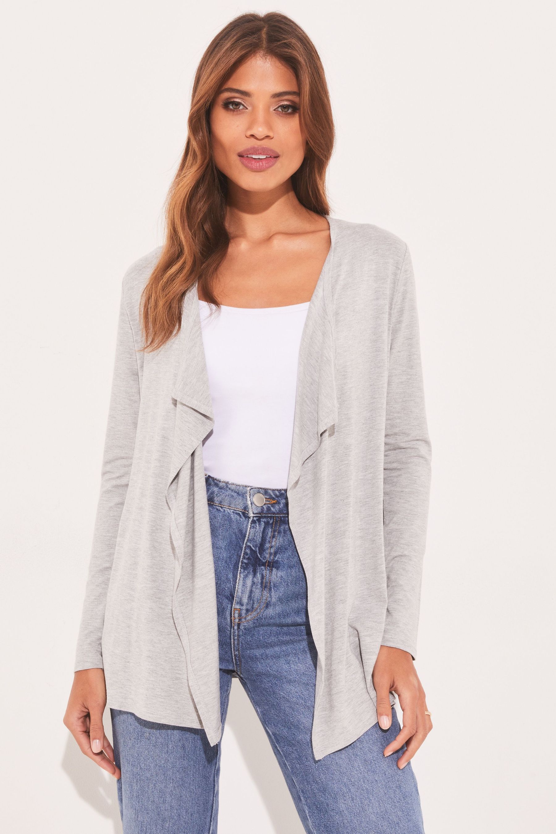 Ladies black cheap waterfall cardigan