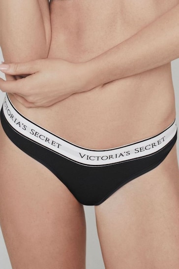 Victoria's Secret Black Thong Logo Knickers