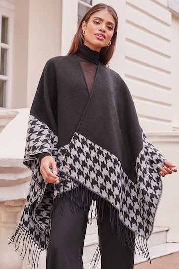 Lipsy Black Super Soft Cosy Dogtooth Printed Cape