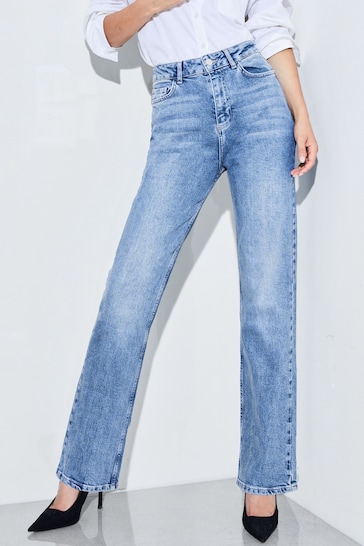 Buy Lipsy Mid Blue Petite High Waist Straight Leg Jeans from the Next ...