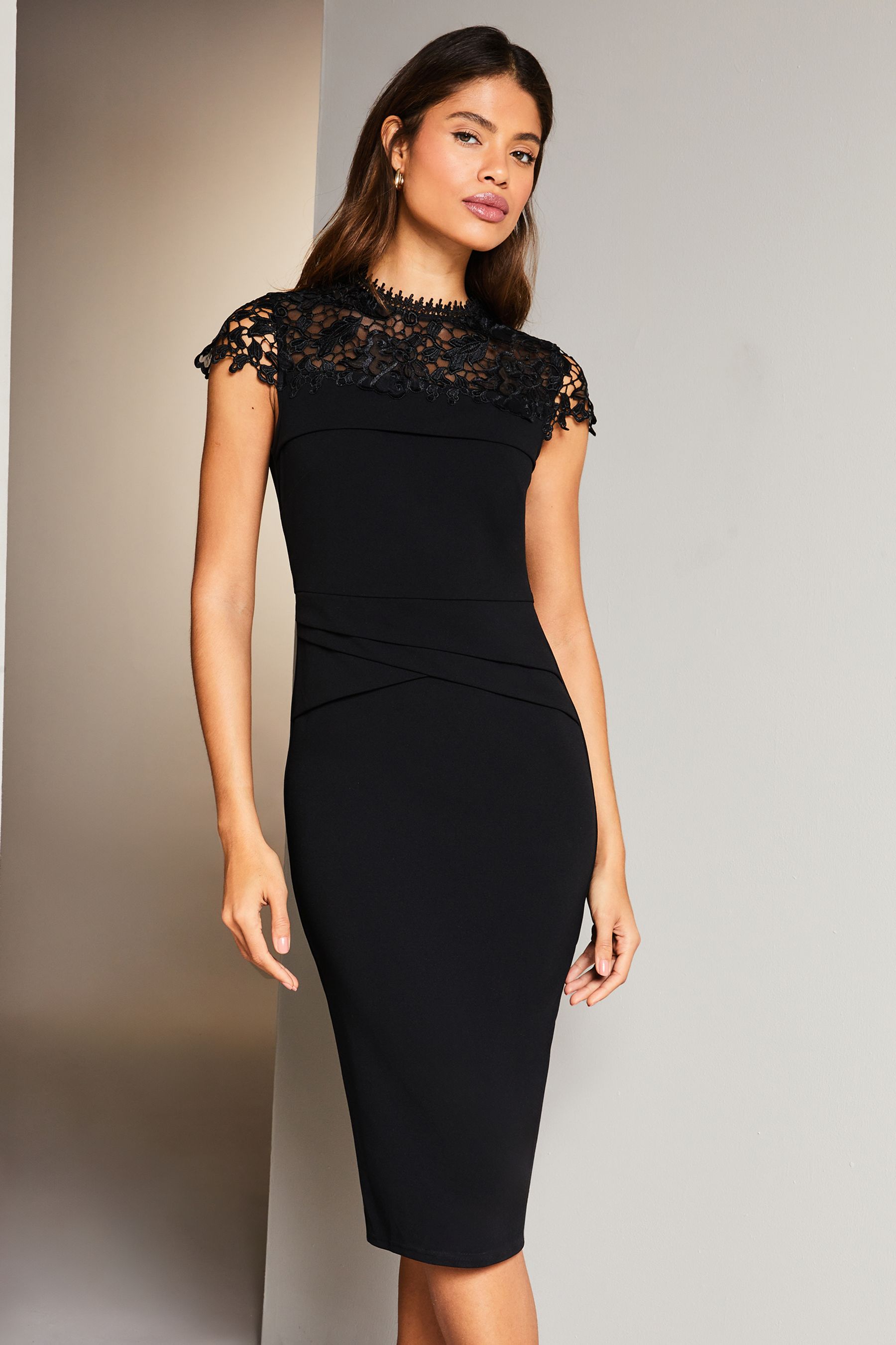 Buy Lipsy Black Lace Top Bodycon Dress from the Next UK online shop