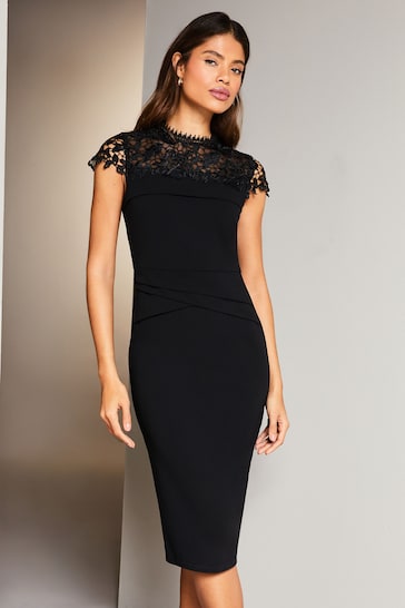 Lipsy Black Lace Top Bodycon Dress