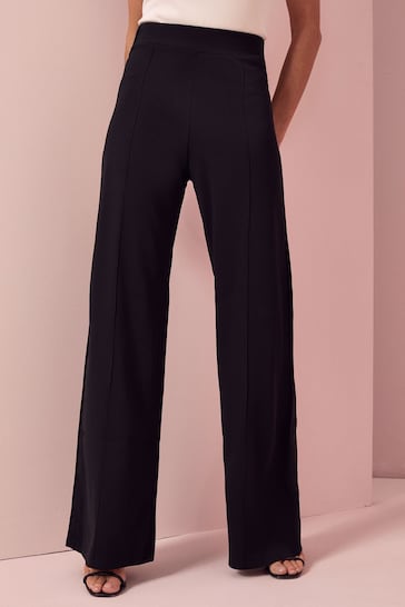 Buy Lipsy Black Twill High Waist Wide Leg Tailored Trousers from