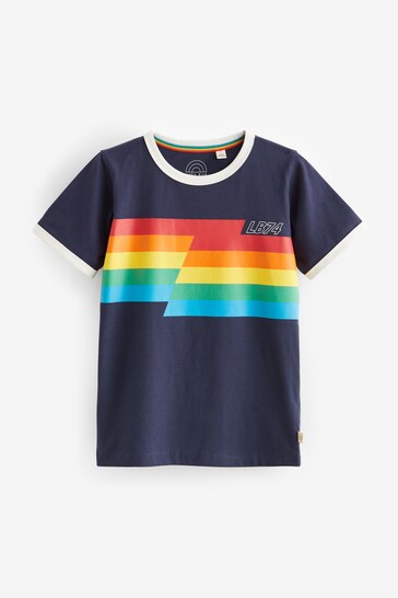 Little Bird by Jools Oliver Navy/Ecru Stripe Short Sleeve Raglan Colourful T-Shirt