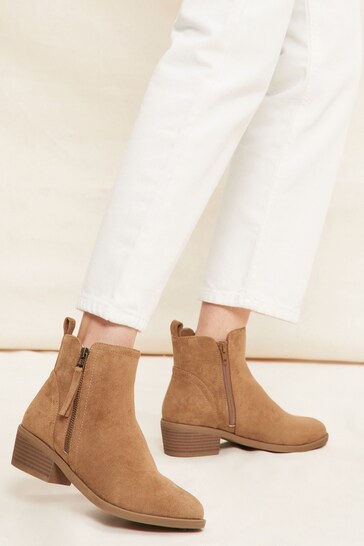 Friends Like These Brown Regular Fit Side Zip Low Heel Ankle Boot