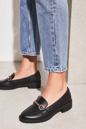 Lipsy Black Snaffle Trim Cleated Slip On Loafer