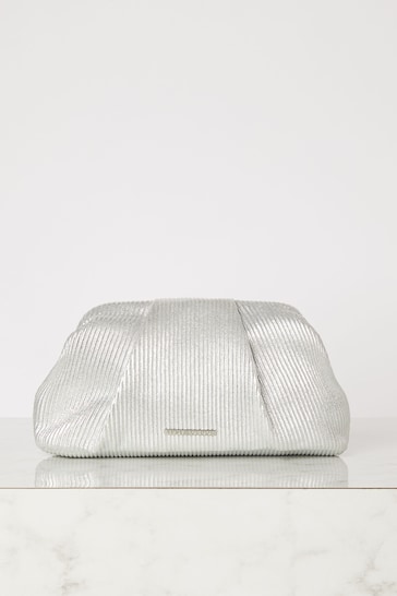 Lipsy Silver Pleated Pouch Clutch Bag