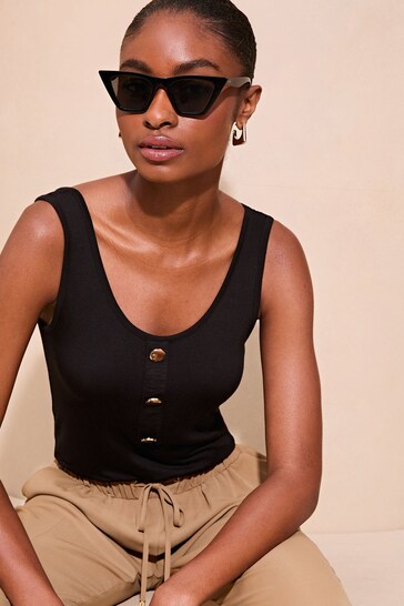 Lipsy Black Scoop Neck Button Detail Vest