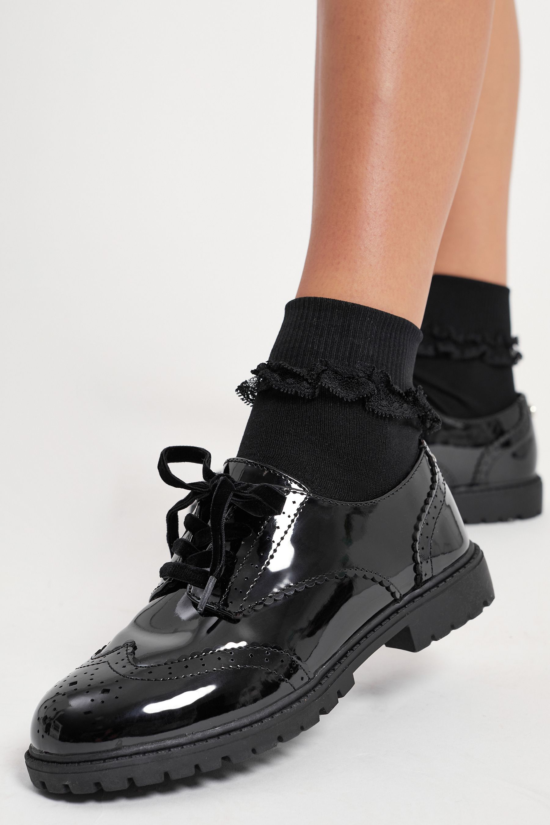 Lipsy Black Regular Fit Chunky Lace Up Brogue School Shoe