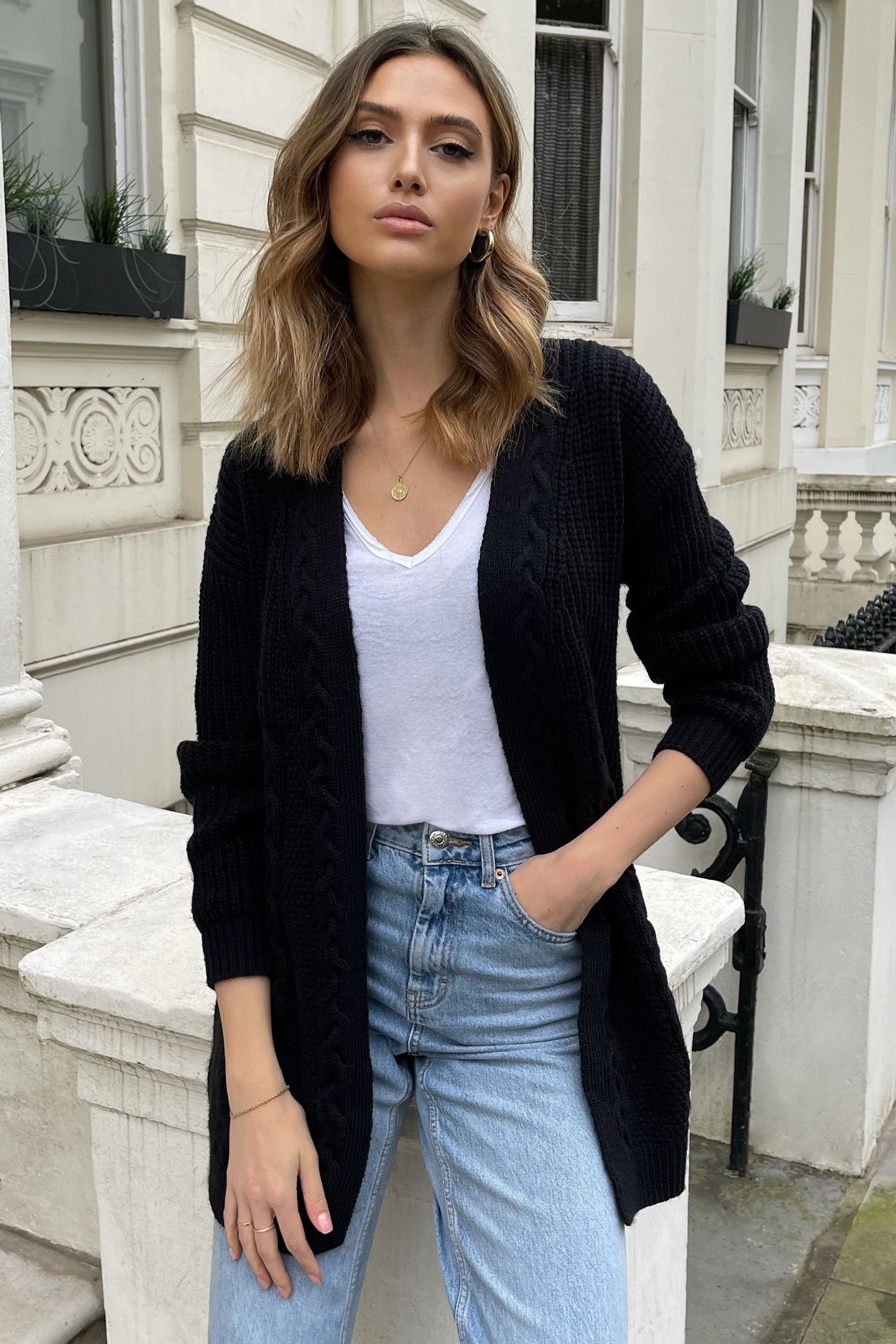 Buy Lipsy Black Mixed Cable Knit Cardigan from the Next UK online shop