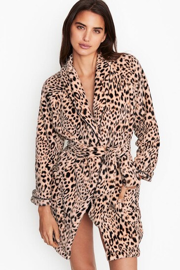 Victoria's Secret Champagne Leopard Cosy Short Robe