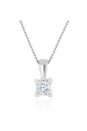 The Diamond Store White Princess Cut Lab Diamond Pendant Necklace 0.15CT in 9K White Gold