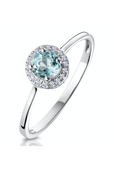 The Diamond Store Blue 0.37ct Aquamarine and Diamond Stellato Ring in 9K White Gold