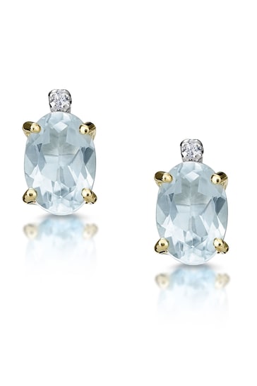 The Diamond Store Blue Aquamarine 0.80CT And Diamond 9K Yellow Gold Earrings