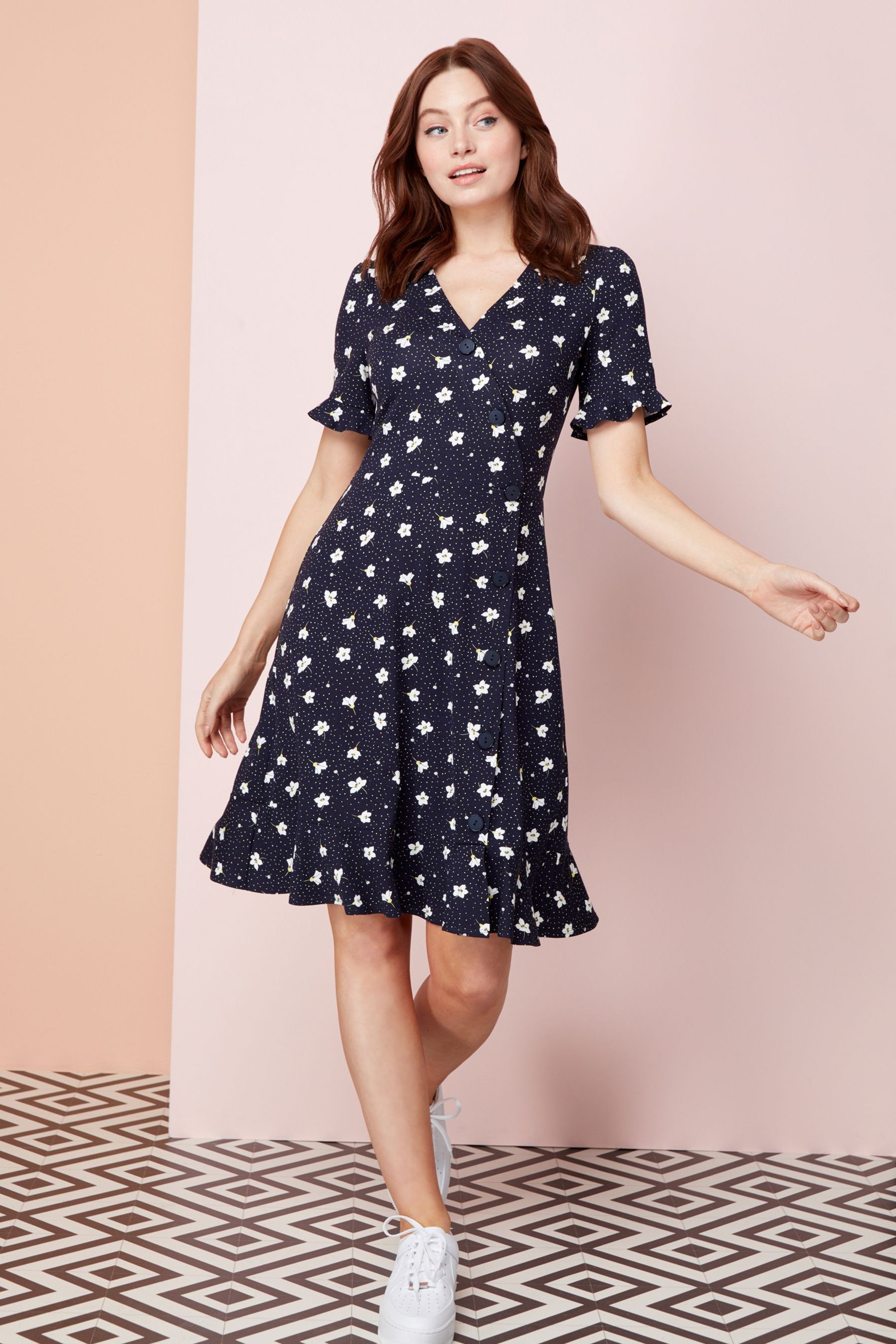 Navy floral tea hot sale dress