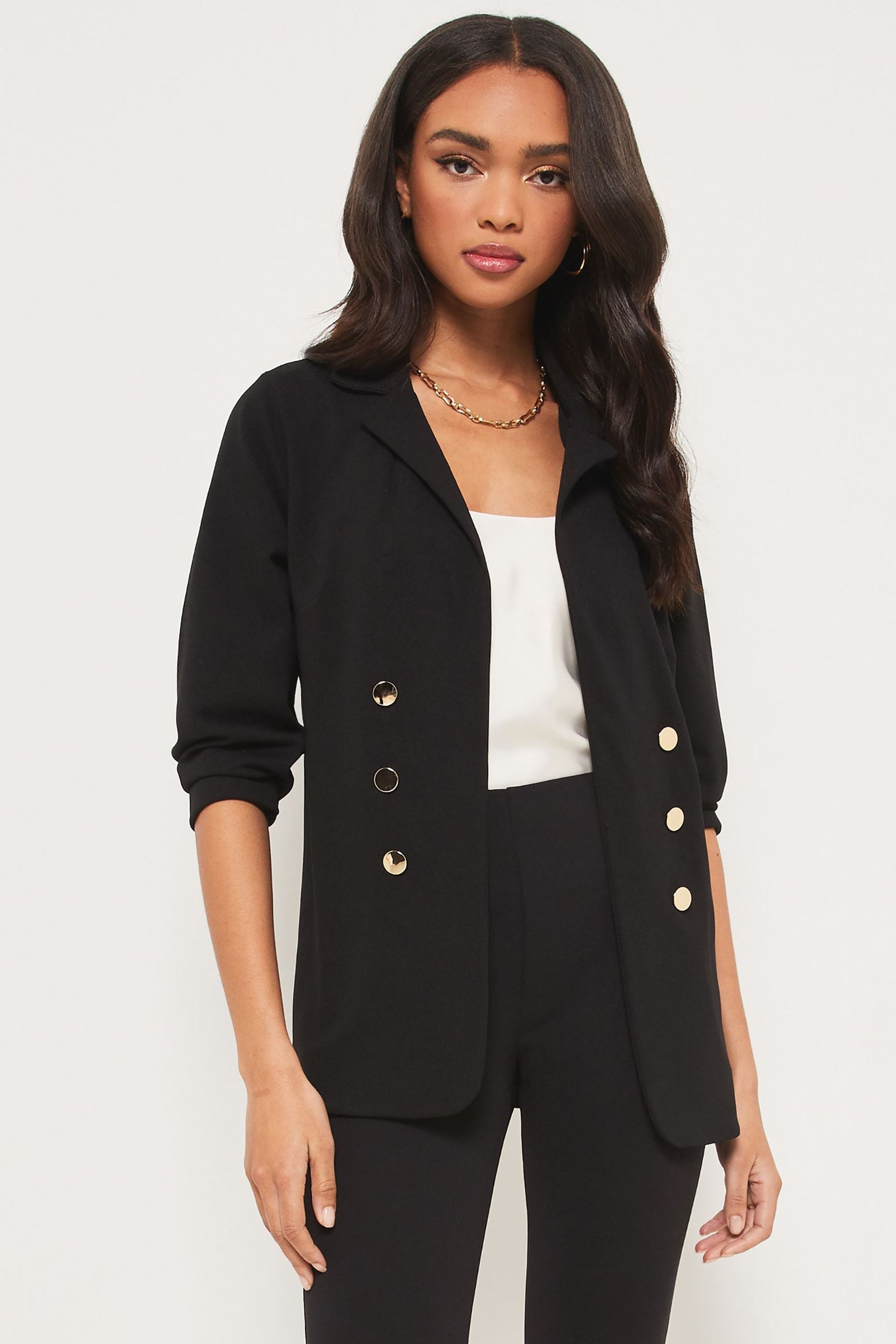 Buy Lipsy Black Jersey Military Tailored Button Blazer from the Next UK ...