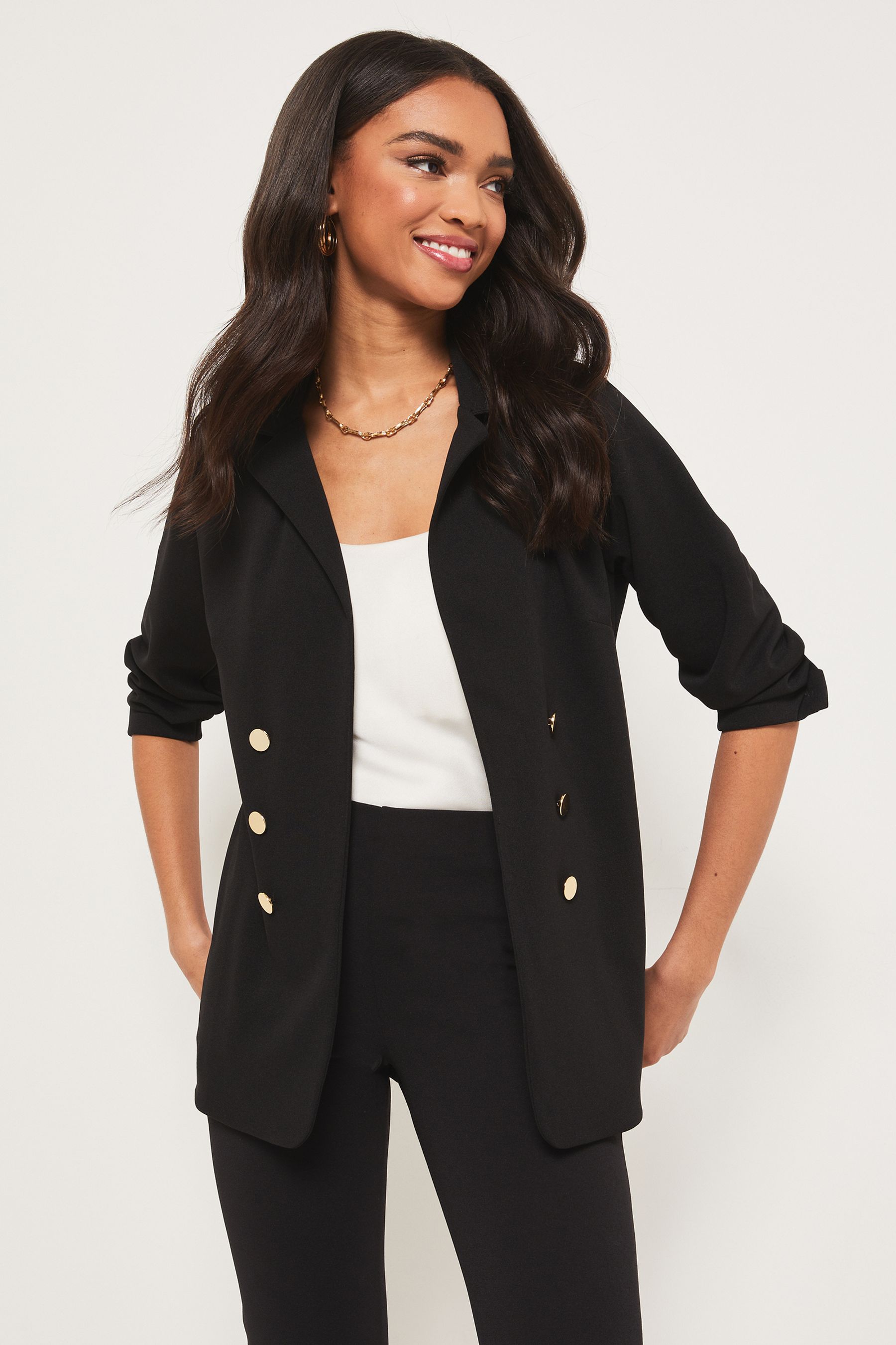 Buy Lipsy Black Jersey Regular Military Tailored Button Blazer from the ...