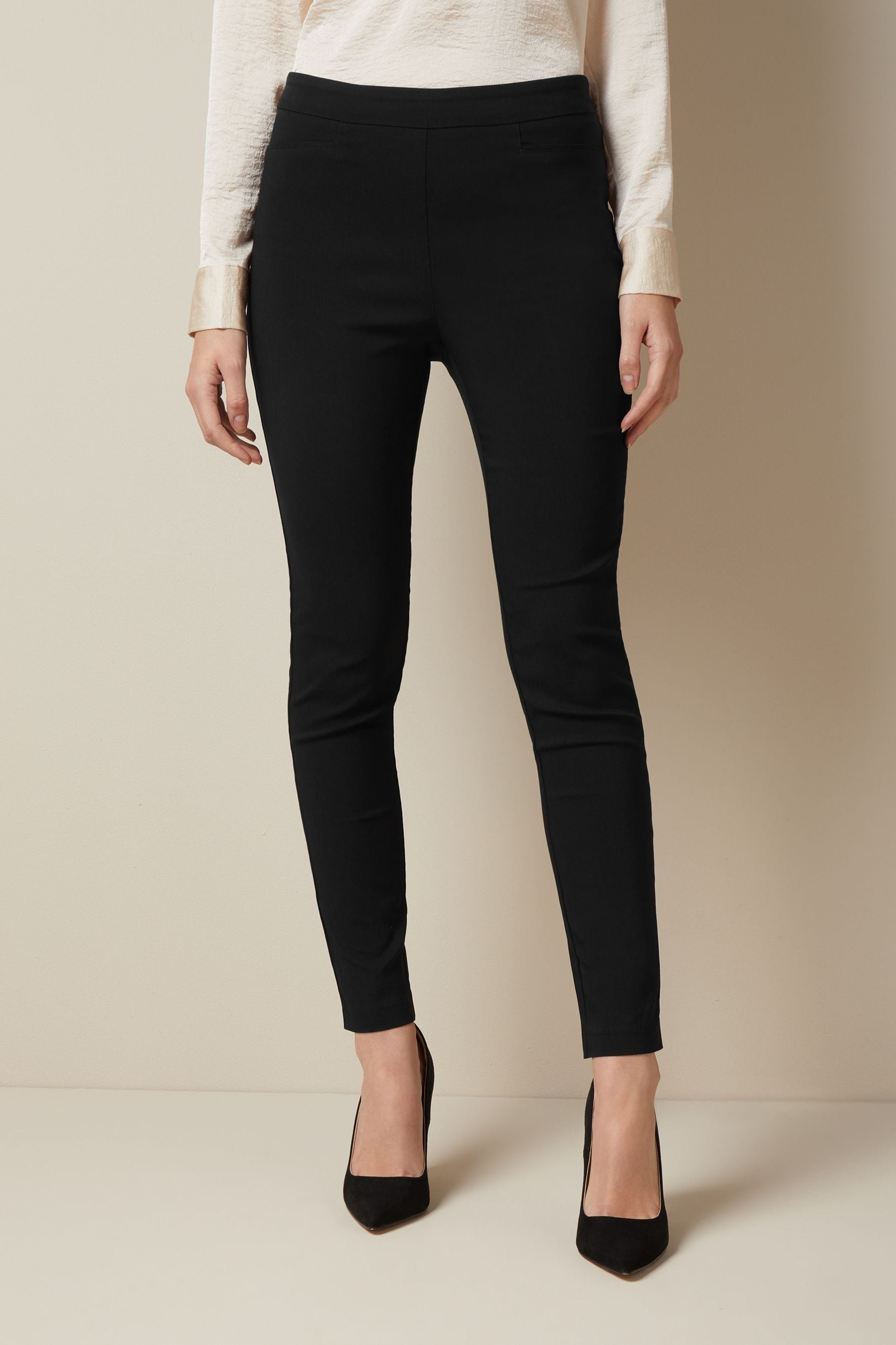 High waisted black stretch trousers shop