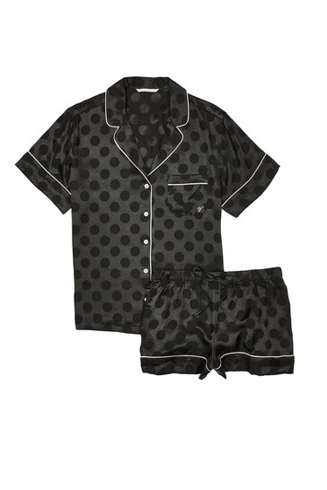Victoria's Secret Black Dot Satin Long Pyjamas