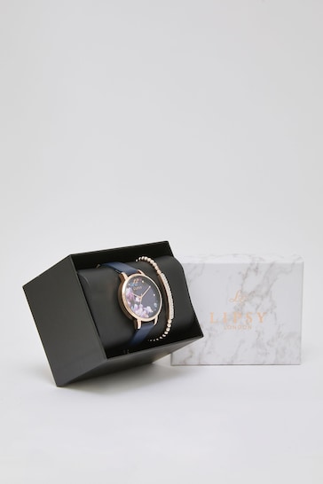 Lipsy Navy Gift Set Floral Watch