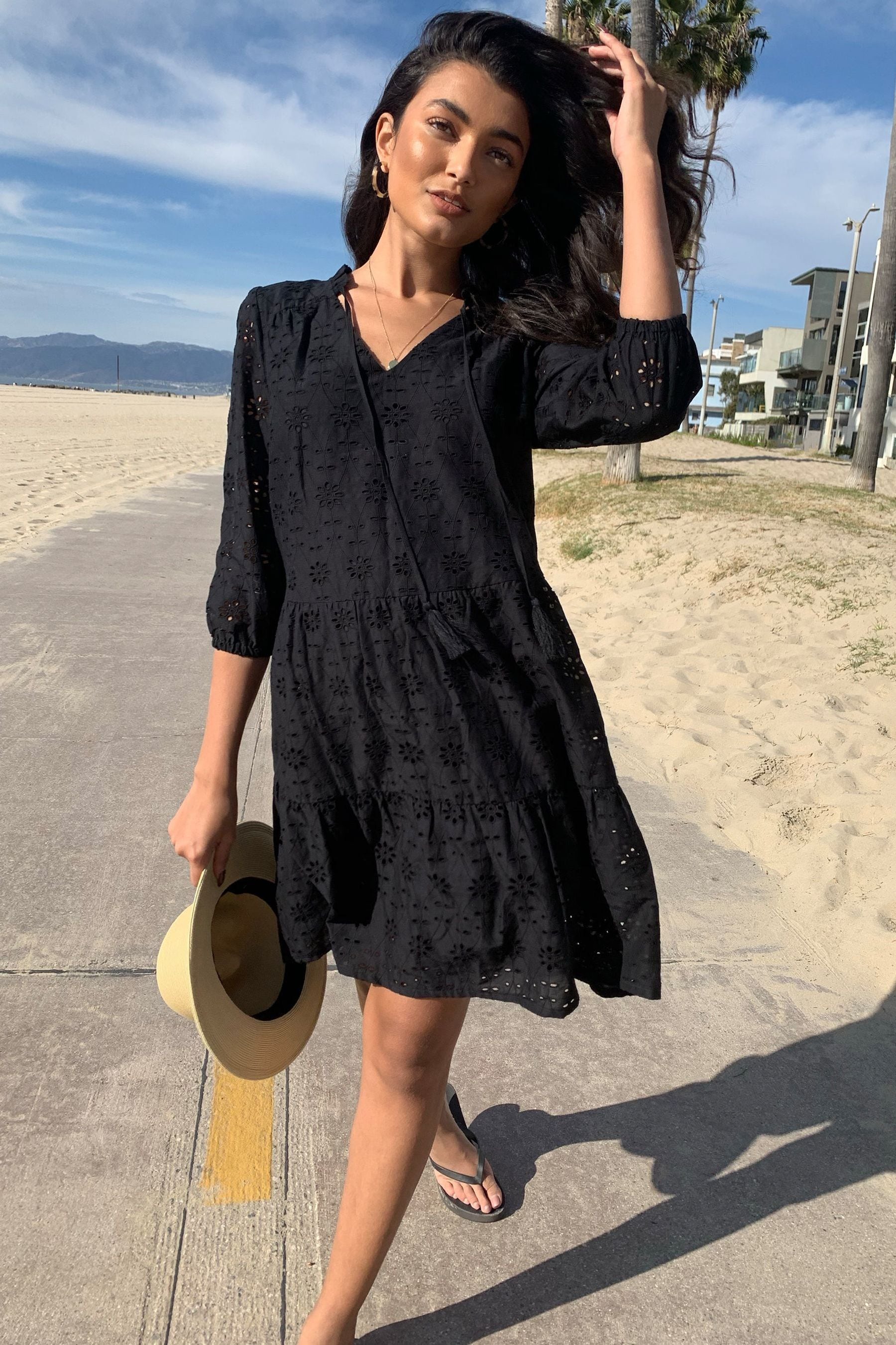 Black broderie anglaise smock dress cheap