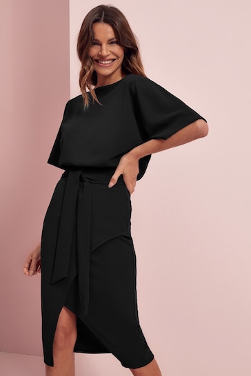 Lipsy Black Kimono Belted Midi Dress