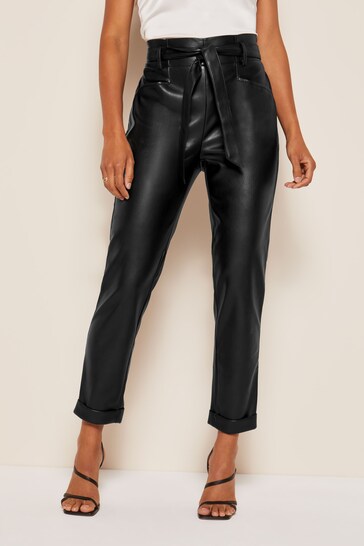Friends Like These Black PU Paperbag Belted Trousers