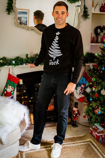 Personalised Mens Christmas Sweatshirt Svart by Percy and Nell