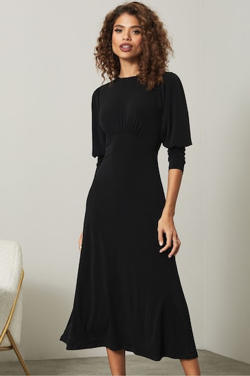 Buy Lipsy Black Jersey Long Puff Sleeve Midi Dress from the Next UK online shop