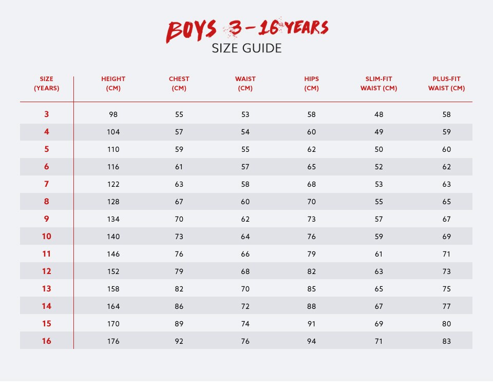 School Uniforms Size Chart Kids Schoolwear Size Guide Next 