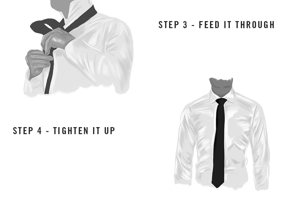 Steps to tie a four in hand knot