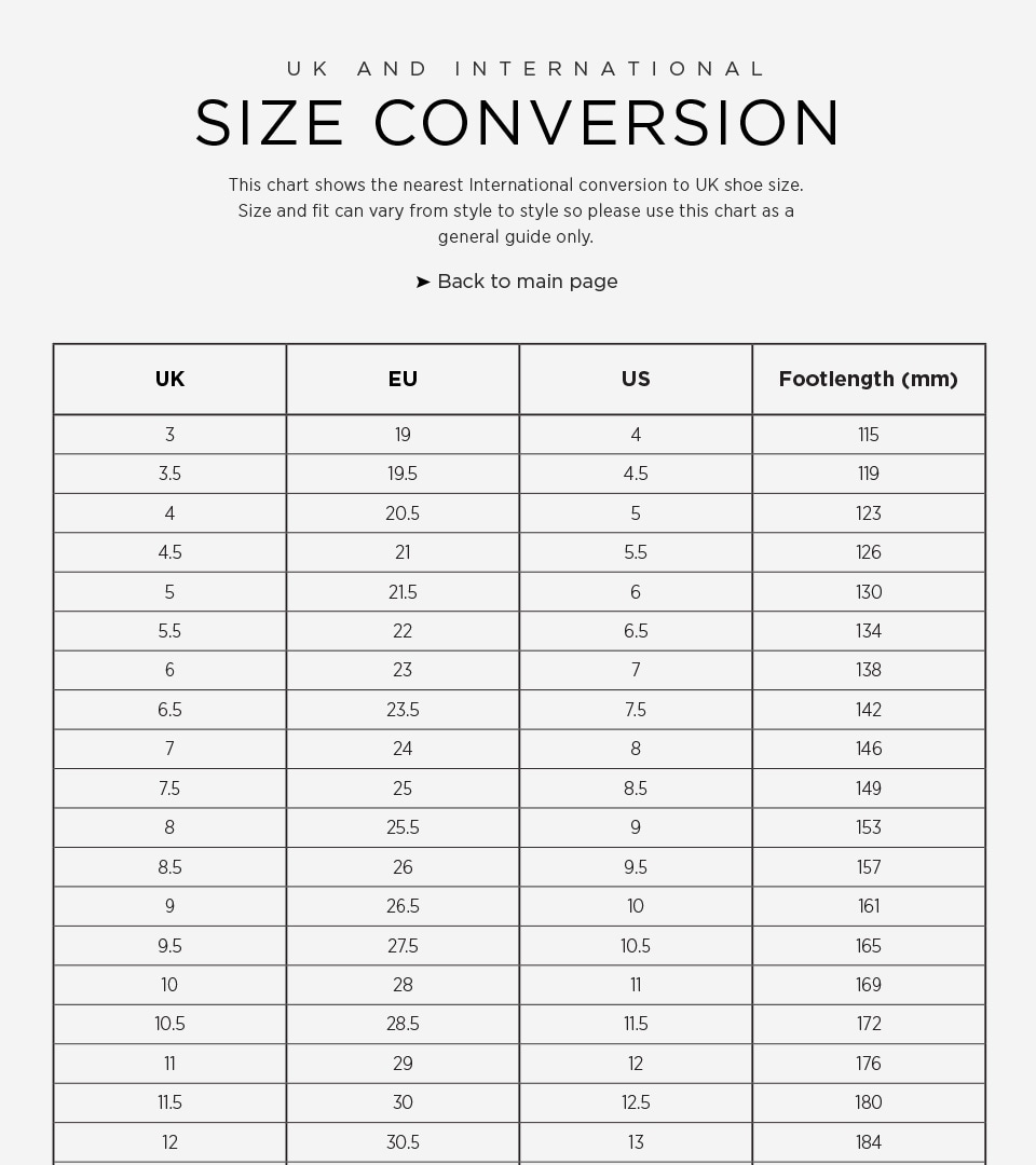 Printable Shoe Size Conversion Chart