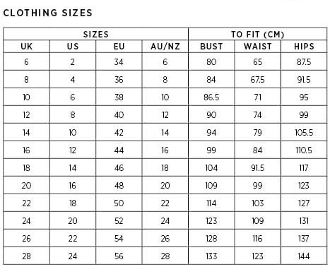 international children's clothing size chart